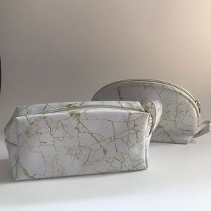 NWOT Set of 2 Gold/Marble Cosmetic Bags